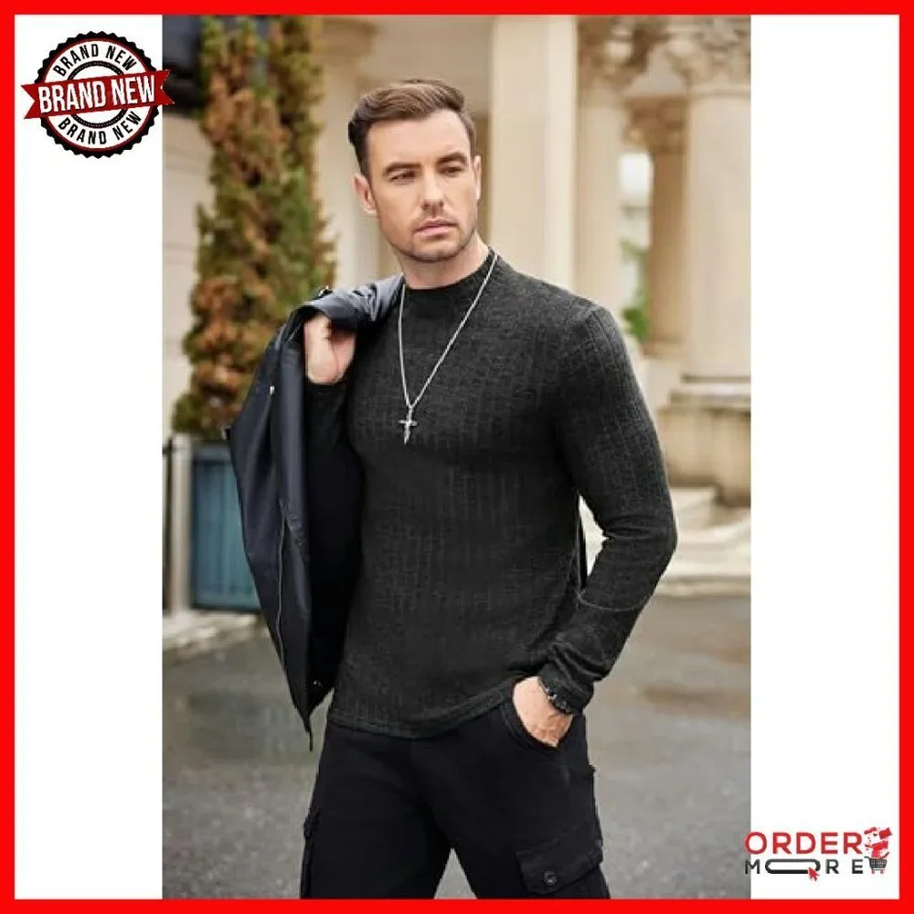 Men's Fleece Mock Turtleneck Thermal Top Long Sleeve Ribbed Knit